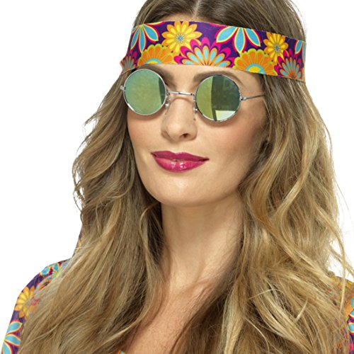 NET TOYS Verspiegelte Hippie Sonnenbrille John Lennon Hippiebrille blau-grün Runde Flower Power Brille 60er Jahre Partybrille von NET TOYS