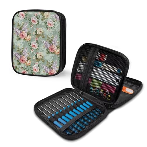Häkelnadeletui, Rosen-Blumen-Aufbewahrungshalter, tragbare Häkelnadel-Aufbewahrungstasche mit Webtaschen, geeignet für Nadeln/Strickzubehör von NETILGEN
