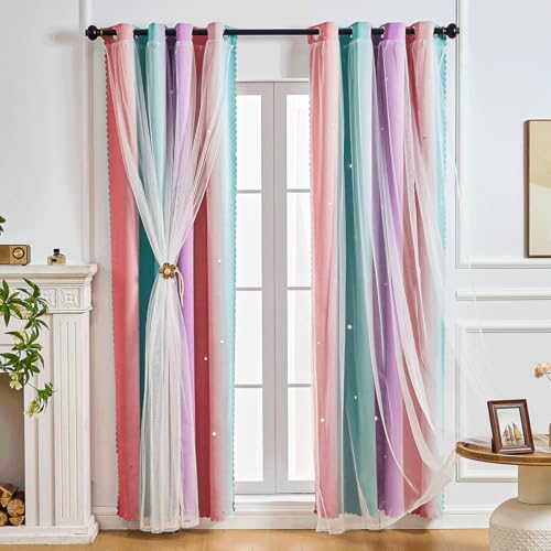 NETMEO Verdunkelungsvorhänge für Mädchen, 2 Paneele für Mädchen mit Prinzessinnenmotiv, Fenster für Kinderzimmer, Schlafzimmerzubehör für Prinzessinnen (Rosa Lila Grün, B132xH213cm) NETMEO Verdunkelungsvorhänge für Mädchen, 2 Paneele für Mädchen mit Prinzessinnenmotiv, Fenster für Kinderzimmer, Schlafzimmerzubehör für Prinzessinnen (Rosa Lila Grün, B132xH213cm) von NETMEO