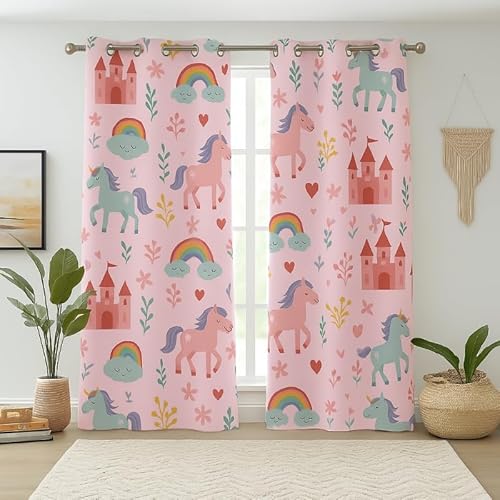 NETMEO Mädchen Einhorn Vorhang 2er Set | Bunte Zauber-Motive, verdunkelnd | Süße Kinderzimmer-Deko NETMEO Mädchen Einhorn Vorhang 2er Set | Bunte Zauber-Motive, verdunkelnd | Süße Kinderzimmer-Deko von NETMEO