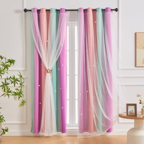 NETMEO Raumverdunkelungsvorhänge, sternförmige Hohlvorhänge, geeignet für Schlafzimmer, Kinderzimmer, Wohnzimmer, Regenbogenvorhänge von NETMEO