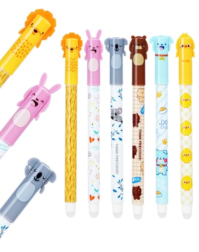 NETONDA 6 Radierbarer Kugelschreiber Radierstift Gelstifte radierbar Tintenroller Löschbarer Stift Erasable Pen Tierstifte 6 Animal Erase it Stifte für Kinder Studenten Schule(Schwarz) von NETONDA
