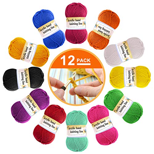 12er Pack Wolle - Garn Wolle Zum Stricken, Bunt Acrywolle Zum Häkeln, Häkelgarn Baumwollgarn Dicke Wolle für Anfänger in 12 leuchtenden Farben (je 13 g) von NETUME