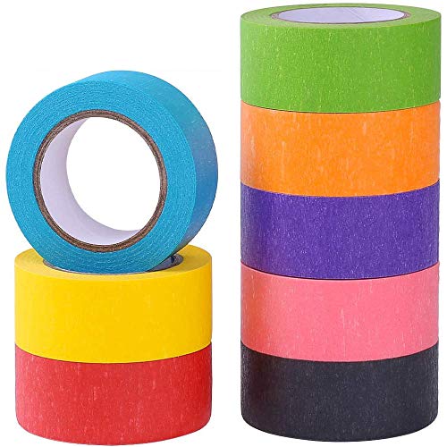 NETUME Klebeband Bunt Basteln Kinder, 8 Rollen Farbe Malerkrepp Washi Tape Masking Tape für Dekorieren Geschenke, Farbcodieren Kartons, Beschreibbare Regenbogen Farbig Deko Klebeband Klebestreifen von NETUME