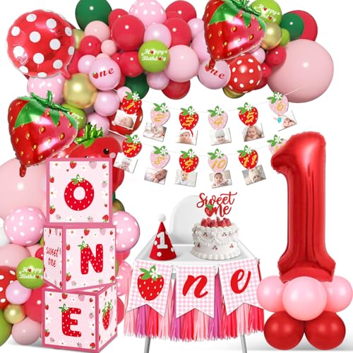 Deko 1. Geburtstag Mädchen, Luftballon Girlande Erdbeere, Erdbeere Themed Geburtstagdeko 1 Jahr, 84 Stück Geburtstagsdeko 1 Jahr Mädchen, für 1 Geburtstag Mädchen, Geburtstagsdeko Mädchen Deko 1. Geburtstag Mädchen, Luftballon Girlande Erdbeere, Erdbeere Themed Geburtstagdeko 1 Jahr, 84 Stück Geburtstagsdeko 1 Jahr Mädchen, für 1 Geburtstag Mädchen, Geburtstagsdeko Mädchen von NEUFOOD