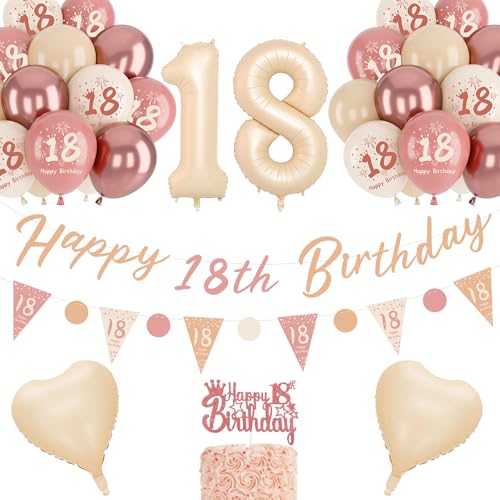 Deko 18 Geburtstag Mädchen, Retro Blush Pink Ballons, 18. Geburtstag Banner, Einzigartige Dreieck Flagge Banner, luftballon 18, Rose Gold White Sand Nude Ballon Set Deko 18 Geburtstag Mädchen, Retro Blush Pink Ballons, 18. Geburtstag Banner, Einzigartige Dreieck Flagge Banner, luftballon 18, Rose Gold White Sand Nude Ballon Set von NEUFOOD