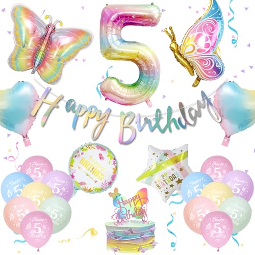Deko 5. Geburtstag Mädchen, Schmetterling Deko Geburtstag mit Happy Birthday Girlande, Luftballon 5. Geburtstag, Ballons Pastell, Schmetterling Folienballon Tortendeko für 5 Jahr Geburtstag Party Deko Deko 5. Geburtstag Mädchen, Schmetterling Deko Geburtstag mit Happy Birthday Girlande, Luftballon 5. Geburtstag, Ballons Pastell, Schmetterling Folienballon Tortendeko für 5 Jahr Geburtstag Party Deko von NEUFOOD
