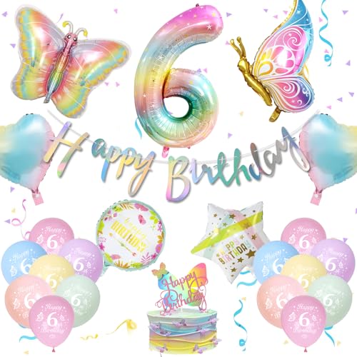Deko 6. Geburtstag Mädchen, Schmetterling Deko Geburtstag mit Happy Birthday Girlande, Luftballon 6. Geburtstag, Ballons Pastell, Schmetterling Folienballon Tortendeko für 6 Jahr Geburtstag Party Deko Deko 6. Geburtstag Mädchen, Schmetterling Deko Geburtstag mit Happy Birthday Girlande, Luftballon 6. Geburtstag, Ballons Pastell, Schmetterling Folienballon Tortendeko für 6 Jahr Geburtstag Party Deko von NEUFOOD