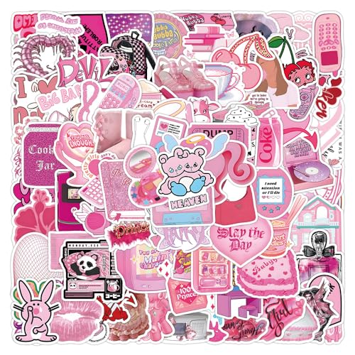 100 Stück Y2k Preppy Aufkleber Rosa Ästhetik Niedlich Aufkleber Trendy Vinyl Wasserfest Vsco Stickers für Laptop Handyhülle Koffer Helm Motorrad Computer Skateboard von NEULEBEN