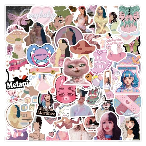 NEULEBEN Melanie Sänger-Aufkleber, 60 Stück, Cartoon, Rosa, Vinyl, Wasserfest, für Laptop, Gepäck, Skateboard, Gitarre von NEULEBEN