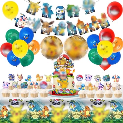 Kinder Geburtstagsdeko Set, 44 PCS Birthday Party Supplies, Kinder Party Set mit Folienballon, Latexballon, Tischdecke Geburtstag, Happy Birthday Banner, Torten Deko für Jungs/Mädchen von NEUNEL