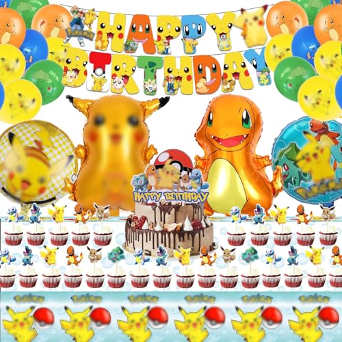 Kinder Party Deko Geburtstag, 55 PCS Birthday Party Supplies, Kindergeburtstag Deko mit Folienballon, Latex Luftballons, Happy Birthday Banner, Tischdecke, Kuchen Deko von NEUNEL