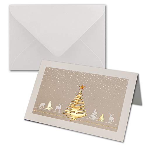 10 Sets Weihnachtskarten DIN B6 ÖKO-Doppelkarten mit hochwertiger Blind- und Folienprägung - Rentier - Inklusive Umschläge in Weiß - Format 17,0 x 11,5 cm B6 von NEUSER PAPIER