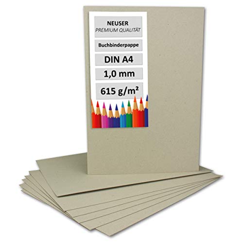 10 Stück Buchbinderpappe DIN A4 - Stärke 1,0 mm (0,1 cm) - Grammatur: 615 g/m² - Format: 29,7 x 21,0 cm - Farbe: Grau-Braun von NEUSER PAPIER