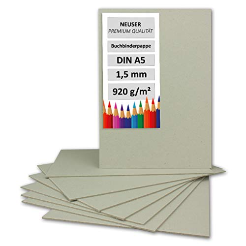 10 Stück Buchbinderpappe DIN A5 - Stärke 1,5 mm (0,15 cm) - Grammatur: 920 g/m² - Format: 21 x 14,8 cm - Farbe: Grau-Braun von NEUSER PAPIER