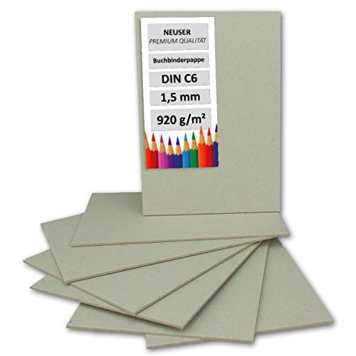10 Stück Buchbinderpappe DIN C6 - Stärke 1,5 mm (0,15 cm) - Grammatur: 920 g/m² - Format: 10,5 x 15 cm - Farbe: Grau-Braun von NEUSER PAPIER