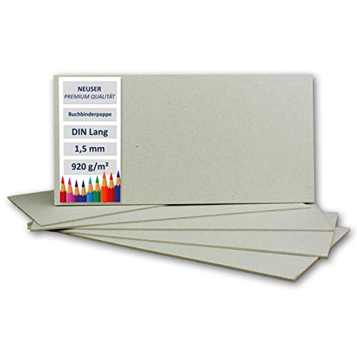 NEUSER PAPIER 10 Stück Buchbinderpappe DIN Lang - Stärke 1,5 mm (0,15 cm) - Grammatur: 920 g/m² - Format: 11 x 22 cm - Farbe: Grau-Braun von NEUSER PAPIER