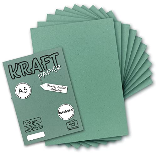 100 Blatt - Vintage Kraftpapier in Eukalyptus-Grün DIN A5 120 g/m² Eukalyptus-grünes Recycling-Papier - 21 x 14,8 cm - ökologische Brief-Bogen - Briefpapier - NEUSER PAPIER von NEUSER PAPIER