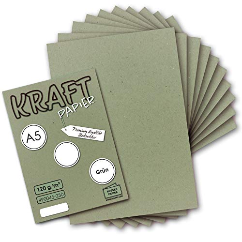 100 Blatt - Vintage Kraftpapier in Grün DIN A5 120 g/m² grünes Recycling-Papier - 21 x 14,8 cm - ökologische Brief-Bogen - Briefpapier - NEUSER PAPIER von NEUSER PAPIER