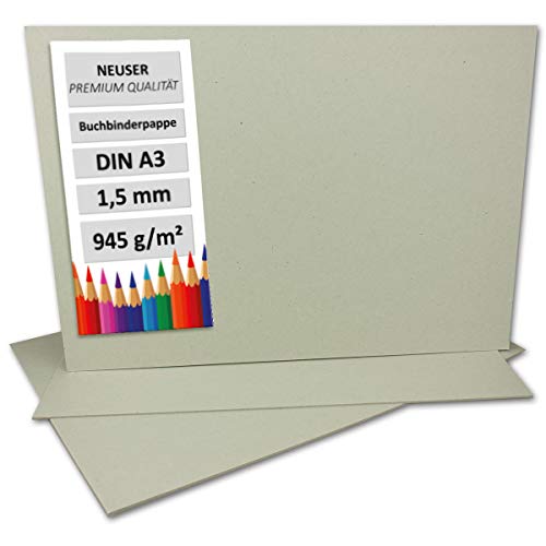 100 Stück Buchbinderpappe DIN A3 - Stärke 1,5 mm (0,15 cm) - Grammatur: 945 g/m² - Format: 29,7 x 42 cm - Farbe: Grau-Braun von NEUSER PAPIER