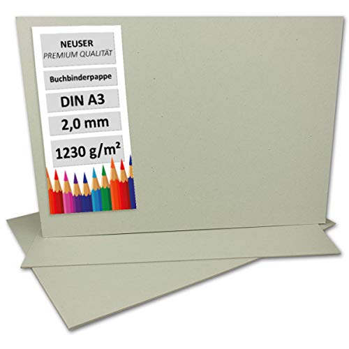 NEUSER PAPIER 100 Stück Buchbinderpappe DIN A3 - Stärke 2,0 mm (0,20 cm) - Grammatur: 1230 g/m² - Format: 29,7 x 42 cm - Farbe: Grau-Braun von NEUSER PAPIER