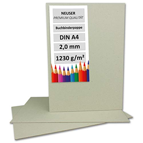 NEUSER PAPIER 1000 Stück Buchbinderpappe DIN A4 - Stärke 2,0 mm (0,20 cm) - Grammatur: 1230 g/m² - Format: 29,7 x 21 cm - Farbe: Grau-Braun von NEUSER PAPIER
