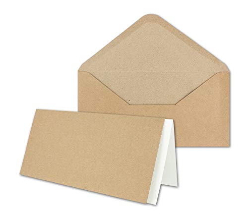 1000x Set aus Klappkarten mit Umschlägen & Einlegeblätter - DIN Lang Recycling Einladungskarten in Braun Kraftpapier - Blanko zum Selbstgestalten von NEUSER PAPIER