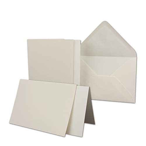 100x Karten-Set DIN B6-12 x 17 cm - 120 x 170 mm - Falt-Karten mit Brief-Umschlägen & Einlege-Blättern - Gerippte Struktur Oberfläche - Naturweiß - Vintage Einladungskarten von NEUSER PAPIER