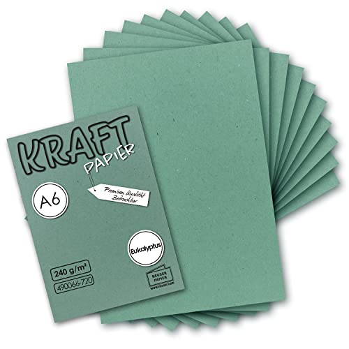 100x Kraftpapier in Eukalyptus-Grün Bastel-Bogen A6-105 x 148mm - Bastelpapier, Tonpapier, Buntpapier, Fotokarton, Postkarten aus Natur-Karton - 225 g/m² von NEUSER PAPIER