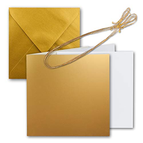 100x Quadratisches Faltkarten Set 15 x 15 cm - mit Briefumschlägen & Einlegeblätter & Schmuckband - Gold Metallic - für Einladungskarten, Hochzeit, Weihnachten - von GUSTAV NEUSER 100x Quadratisches Faltkarten Set 15 x 15 cm - mit Briefumschlägen & Einlegeblätter & Schmuckband - Gold Metallic - für Einladungskarten, Hochzeit, Weihnachten - von GUSTAV NEUSER von NEUSER PAPIER