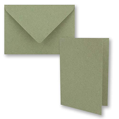 100x Vintage Kraftpapier Faltkarten SET - dunkelgrün (grün) - mit Umschlägen DIN B6-12 x 16,9 cm - blanko Recycling Klappkarten - GUSTAV NEUSER von NEUSER PAPIER