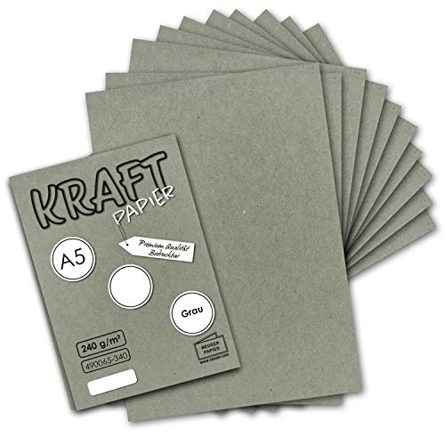 100x Vintage Kraftpapier in Grau - DIN A5-21 x 14,8 cm - nachhaltiges natur-graues Recycling-Papier, ökologisch Bastel-Karton Einzel-Karte - NEUSER PAPIER von NEUSER PAPIER