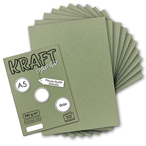 100x Vintage Kraftpapier in Grün - DIN A5-21 x 14,8 cm - nachhaltiges natur-Grünes Recycling-Papier, ökologisch Bastel-Karton Einzel-Karte - NEUSER PAPIER von NEUSER PAPIER