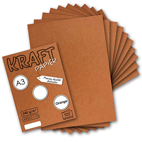 100x Vintage Kraftpapier in Orange/Rostrot - DIN A3-29,7 x 42 cm - 240g - natur Recycling-Karton - nachhaltig ökologisch Bastel-Karton Einzel-Karte - UmWelt by GUSTAV NEUSER von NEUSER PAPIER