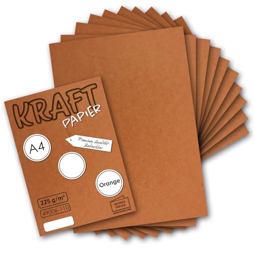 100x Vintage Kraftpapier in Orange/Rostrot - DIN A4 21 x 29,7 cm - 210 x 297 mm - 225 g/m² natur Recycling-Papier, ökologisch Bastel-Karton Einzel-Karte - UmWelt by GUSTAV NEUSER von NEUSER PAPIER