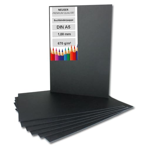 10x Buchbinderpappe DIN A5 in Schwarz, Stärke: 1,0 mm, Grammatur: 670 g/m² von NEUSER PAPIER