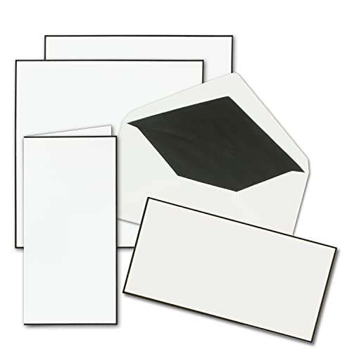 NEUSER PAPIER 10x Trauerkarten Sets - DIN Lang Doppelkarten mit gefütterten Umschlägen - beides mit handgemachter schwarzer Rand - Faltkarten für Kondolenz von NEUSER PAPIER