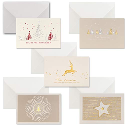 10x Weihnachtspaket Weihnachtskarten DIN B6 ÖKO-Doppelkarten mit hochwertiger Blind- und Folienprägung - 5 verschiedene Motive - Inklusive Umschläge in Weiß - Format 17,0 x 11,5 cm DIN B6 von NEUSER PAPIER