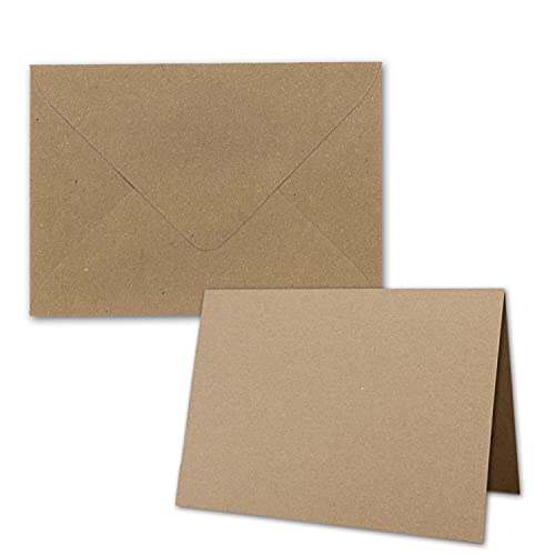 150x Faltkarten-Set inklusive Briefumschläge größer als DIN B6 - Übergröße - Kraftpapier Einladungs-Karten in Braun - Klappkarten mit Umschlägen von NEUSER PAPIER