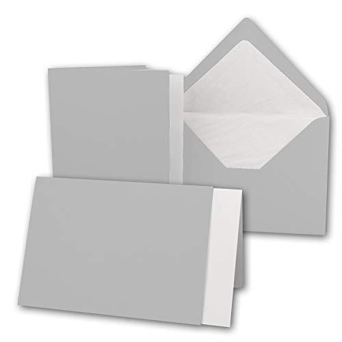 150x Karten-Set DIN B6-12 x 17 cm - 120 x 170 mm - Falt-Karten mit Brief-Umschlägen & Einlege-Blättern - Gerippte Struktur Oberfläche - Silber-Grau Hell-Grau - Vintage Einladungskarten von NEUSER PAPIER