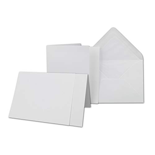 150x Karten-Set DIN B6-12 x 17 cm - 120 x 170 mm - Falt-Karten mit Brief-Umschlägen & Einlege-Blättern - Gerippte Struktur Oberfläche - Weiß - Vintage Einladungskarten von NEUSER PAPIER