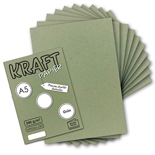 150x Vintage Kraftpapier in Grün - DIN A5-21 x 14,8 cm - nachhaltiges natur-Grünes Recycling-Papier, ökologisch Bastel-Karton Einzel-Karte - NEUSER PAPIER von NEUSER PAPIER