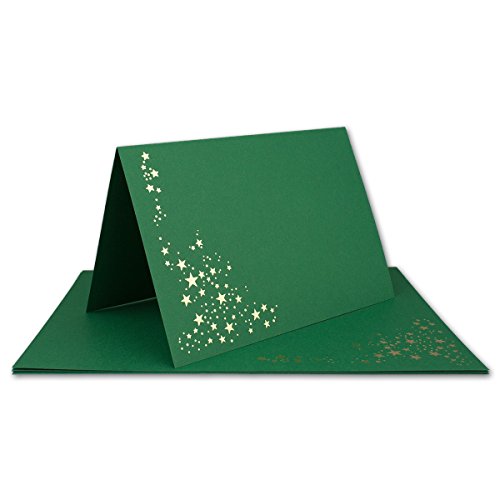 15x Faltkarten DIN A6 - Dunkelgrün mit goldenen Metallic Sternen - 10,5 x 14,8 cm - Einladungskarten zu Weihnachten - Marke: FarbenFroh by GUSTAV NEUSER von NEUSER PAPIER