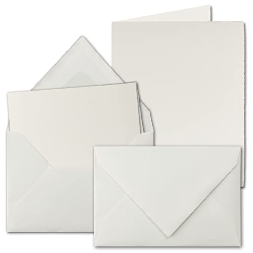 15x Kartenset aus Büttenpapier - DIN A5 Faltkarten 148 x 210 mm (offen: 210 x 297 mm) + DIN C5 Umschläge mit Seidenpapier gefüttert - Farbe: Weiß - Doppelkarten Set mit Briefumschlägen von NEUSER PAPIER