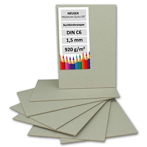 NEUSER PAPIER 20 Stück Buchbinderpappe DIN C6 - Stärke 1,5 mm (0,15 cm) - Grammatur: 920 g/m² - Format: 10,5 x 15 cm - Farbe: Grau-Braun von NEUSER PAPIER