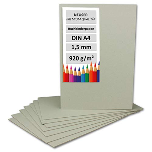 NEUSER PAPIER 200 Stück Buchbinderpappe DIN A4 - Stärke 1,5 mm (0,15 cm) - Grammatur: 920 g/m² - Format: 29,7 x 21 cm - Farbe: Grau-Braun von NEUSER PAPIER