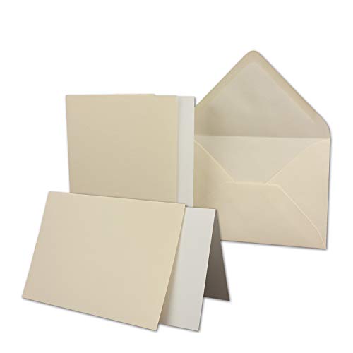 200x Karten-Set DIN B6-12 x 17 cm - 120 x 170 mm - Falt-Karten mit Brief-Umschlägen & Einlege-Blättern - Gerippte Struktur Oberfläche - Creme-Chamois - Vintage Einladungskarten von NEUSER PAPIER