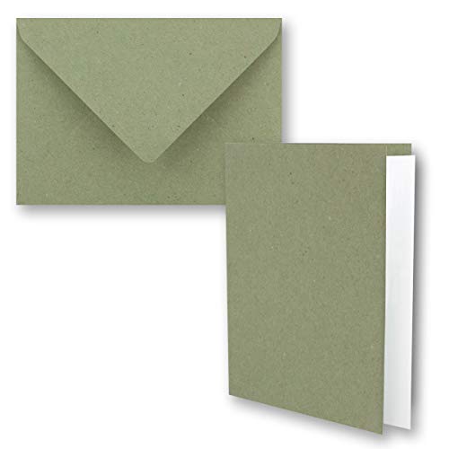 200x Vintage Kraftpapier Faltkarten SET - dunkelgrün (grün) - mit Umschlägen und Einlegern DIN B6-12 x 16,9 cm - blanko Recycling Klappkarten - GUSTAV NEUSER von NEUSER PAPIER