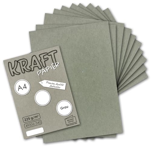 200x Vintage Kraftpapier in Grau - DIN A4 21 x 29,7 cm - 210 x 297 mm - 225 g/m² natur-graues Recycling-Papier, ökologisch Bastel-Karton Einzel-Karte - UmWelt by GUSTAV NEUSER von NEUSER PAPIER