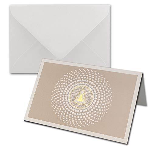 NEUSER PAPIER 25 Sets Weihnachtskarten DIN B6 ÖKO-Doppelkarten mit hochwertiger Blind- und Folienprägung - Goldener Tannenbaum - Inklusive Umschläge in Weiß - Format 17,0 x 11,5 cm B6 von NEUSER PAPIER